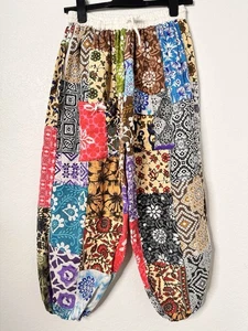 BlinkBuy Damen leichte Harems-Patchworkhose mit Gummibund Blumen Größe S - Bild 1 von 4