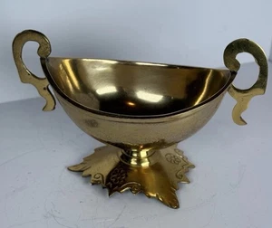 VTG Brass Pedestal Compote Bowl Dish Double Handles India 7in MCM Decor - Picture 1 of 10