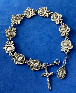 Our Lady of Grace Roses Rosary Bracelet Miraculous Handmade 8.5” - Picture 1 of 3