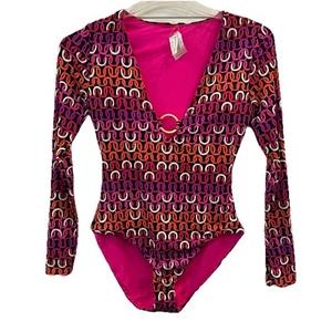TRINA TURK Multicolor Echo Ring 1 Pc Plunge Paddle Swimsuit Sz Large NWOT - Picture 1 of 7