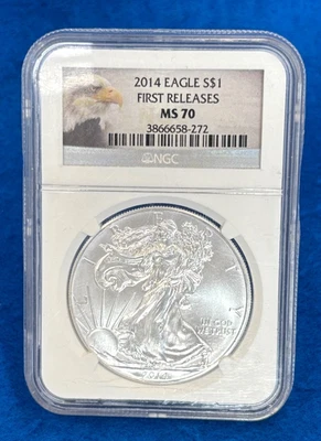 2014 Silver Eagle 1 Oz. NGC MS70 First Releases Eagle Label No Spots - Image 1 of 2