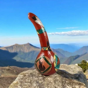 Handpainted SW Folkart Gourd Bird Cactus Wolf Buffalo 9 in Terra Cotta Color - Picture 1 of 6