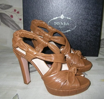 Sandalias de plataforma PRADA Calzature Donna CUERO 39,5 EUR US8,5 color MARRÓN ROVERO Foto 1 de 3