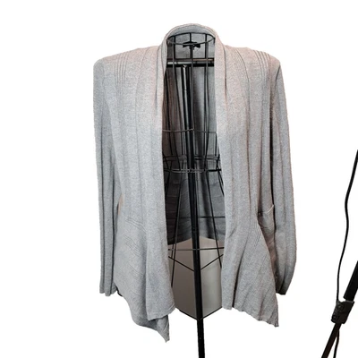 Suéter Verve Ami Mujer L Gris Frente Abierto Cárdigan Cascada Cortina Tejido Acanalado Foto 1 de 4