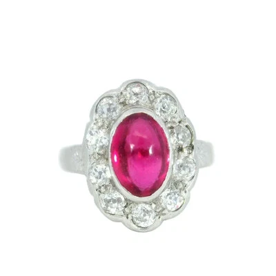 Art Deco Diamond Ruby Cluster Ring in Platinum ~1.7ctw Synthetic Ruby - Image 1 of 4