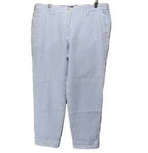 Talbots Pants Womens 12 Seersucker Relaxed Chino Blue White Pinstripe Coastal - Picture 1 of 16