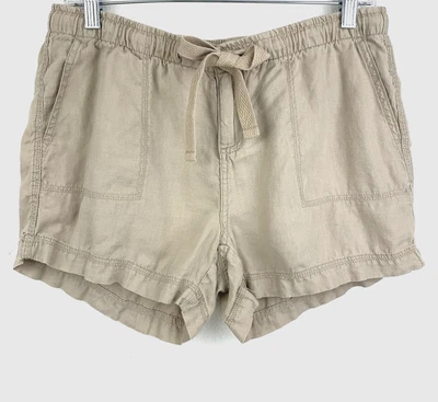 Pantalones Cortos Stylus de Lino Para Mujer Talla S Beige Botón Cordón Foto 1 de 4