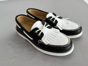 Sperry x Brooks Brother Kiltie Boat Shoes Mens Sz 10.5 Black White STS24331 - Picture 1 of 5