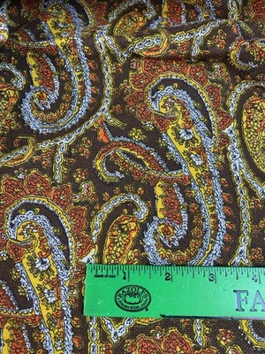 Tecido Vintage MOD Algodão Marrom Laranja Paisley Design Floral 1,25 jardas x 42 pol. NOS - Imagem 1 de 4