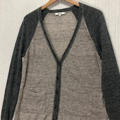Cárdigan Suéter Madewell Mujer Mezcla Lino Gris Beige Bolsillo Mediano M Foto 1 de 4