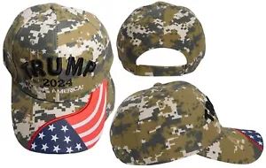 Trump 2024 Save America! ACU Digital Camo USA Flag On Bill Embroidered Cap Hat - Picture 1 of 6