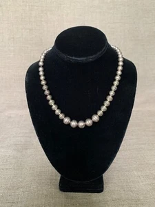 Vintage Native American Navajo pearl 19” Graduated Bead Matinee Necklace 925 - Picture 1 of 8