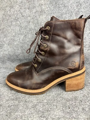 Timberland Sienna High Boot Women's 9.5 Brown Leather Block Heel Zip - Image 1 of 4