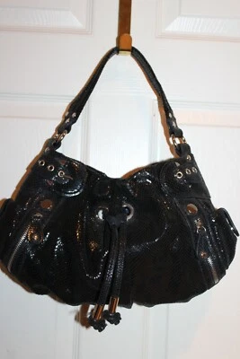 HYPE Black Snakeskin Leather Single Strap Shoulder Bag Hobo - Image 1 of 4