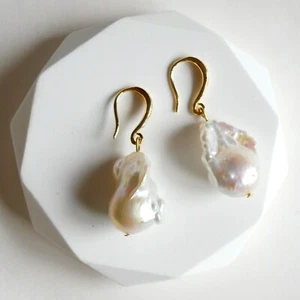 Real Freshwater Fireball Pearl Vintage Hook Earrings, Bridal Pearl Earrings - Picture 1 of 9