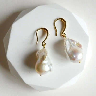 Real Freshwater Fireball Pearl Vintage Hook Earrings, Bridal Pearl Earrings - Image 1 of 4