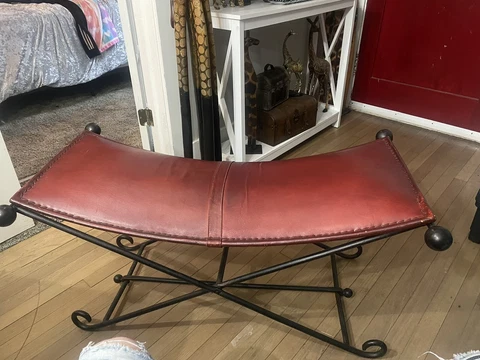 Elegant Wrought Iron and Leather Bench John Salterini Cover