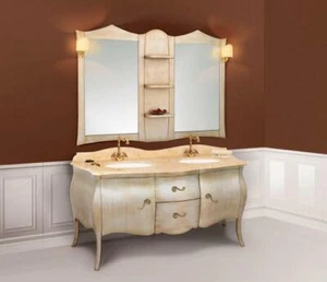 ARREDO BAGNO MOZART 164 DOPPIO LAVABO ARGENTO ANTICATO LEGNO MASSELLO - Foto 1 di 1