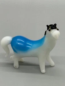 Vintage Miniature Hand Blown Glass Horse White Blue Horse Figurine - Picture 1 of 7