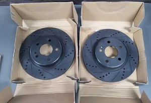 R1 Concepts Rear Black Zinc Cross Drilled Slotted Brake Rotors - Picture 1 of 11