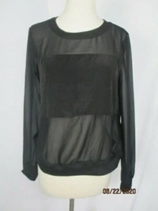 Silence + Noise Urban Outfitters Sheer Black Top M Modest Panel Long Sleeve NEW - Picture 1 of 4