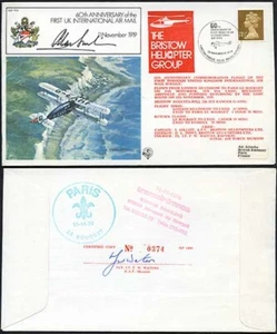 FF9d 60th Ann of the 1st UK Int Air Mail Signed by A. Bristow (A) - Bild 1 von 1