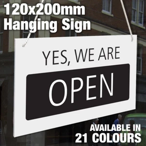 OPEN AND CLOSED DOUBLE SIDED 3MM RIGID HANGING SIGN, SHOP WINDOW - 21 COLOURS - Picture 1 of 10