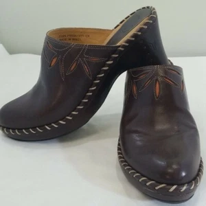 Frye Damen Charlotte Grobe Pantolette Clog Braun Leder Bestickt 10 M 70115 - Bild 1 von 9