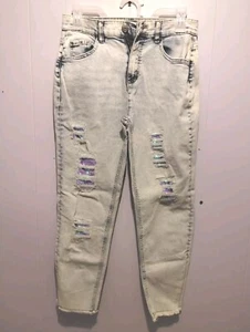 Girls Justice Jeans Lt. Wash Purple Sequin Cutouts Size 16-Fringe Hem- Pockets  - Picture 1 of 12