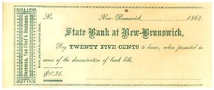 1862 State Bank of New-Brunswick New Jersey NJ W-1675 (L2135) - Picture 1 of 2