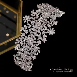 Premium Tiara/Hairbands Diadem Zirconia AAA+ Bridal Jewellery Wedding Silver Cz - Picture 1 of 6