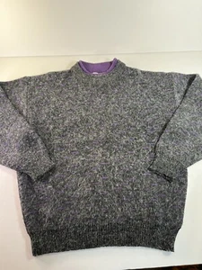 Vintage 80’s Interim Charcoal/Purple Round Neck Sweater Acrylic/Nylon Sz MED EUC - Picture 1 of 8