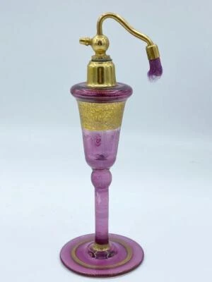 Antique 1920s Purple and Gold Czech Glass Perfume Atomizer - Image 1 of 4