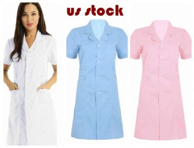 Women Adult Nurse Medical Scrubs Top Uniform Dress Hospital Lab Coat Workwear - Image 1 of 4