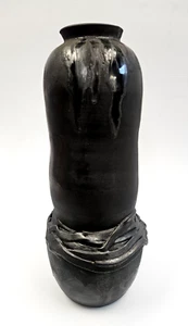Signed Cardoso de Souza 20"H Art Pottery Terracotta Black Drip Glazed Clay Vase - Picture 1 of 21