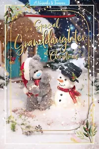 Bear Putting Lights Snowman 3D Holographic Special Granddaughter Christmas Card - Picture 1 of 2