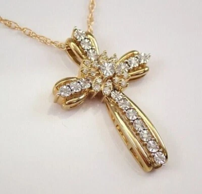 1,50 Ct Rundschliff Simulierter Diamant Damen Kreuz Anhänger 14k Gelb Vergoldet - Bild 1 von 4