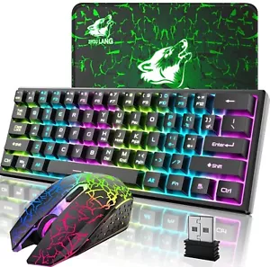 Wireless Gaming Keyboard and Mouse Ergonomic 61 Key LED Backlight Rechargeable - Picture 1 of 13