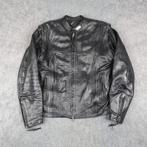 Harley Davidson Jacket Mens Large Black Leather Convertible Vest Cafe Racer VTG - Picture 1 of 21