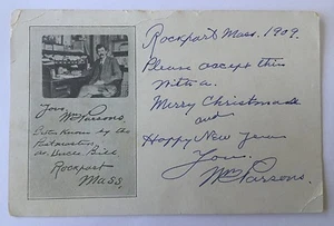 Rara cartolina 1909 firmata da WILLIAM E PARSONS ROCKPORT Massachusetts Postmaster - Foto 1 di 4