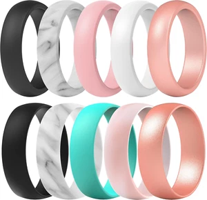 Silicone Wedding Rings for Women, Classic and round 10 Mixed Rubber Engagement B - Picture 1 of 7
