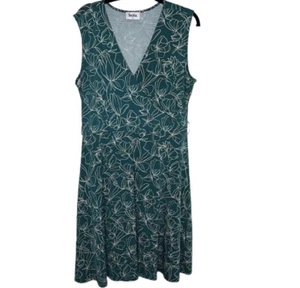 Leota Green Floral Faux Wrap Fit Flare Dress Sz PXL  - Picture 1 of 5