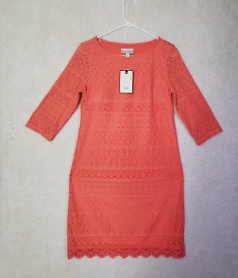 Dana Buchman Women Dress 4 Coral Sand Polyester 3/4 Sleeve Knee Length Sheath - Image 1 of 4