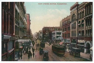 First Avenue Seattle Washington State, Streetcar, Trolley, WA -- Modern Postcard - Picture 1 of 2