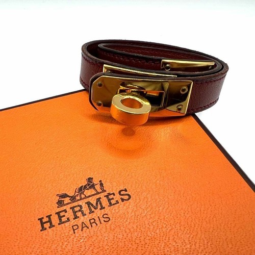 HERMÈS Bracciale Hermes Kelly Turn Lock doppio giro in pelle rossa con scatola