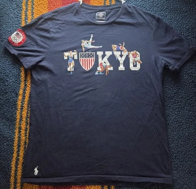 Camiseta Polo Ralph Lauren Para Hombre L Tokio 2020 Juegos Olímpicos Azul Equipo EE. UU. Pony Rara Foto 1 de 4