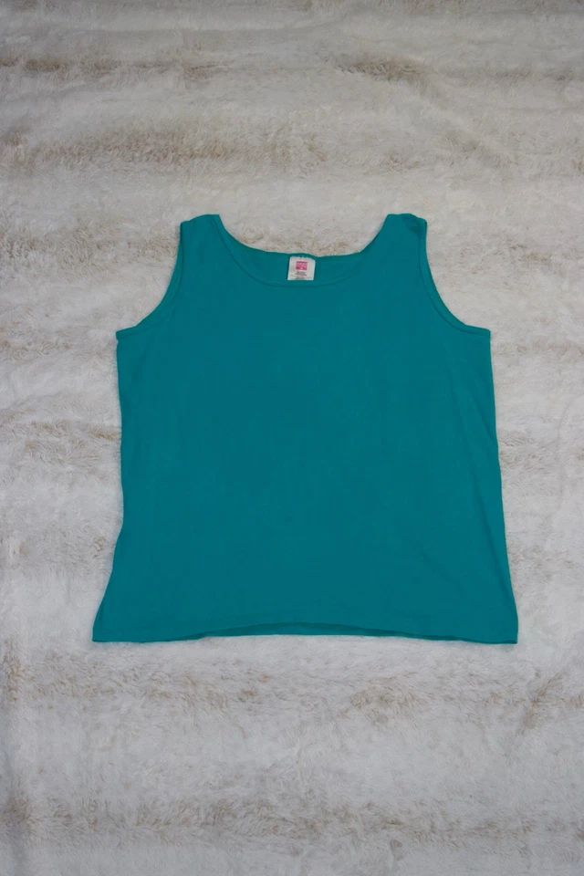 Camiseta sin mangas vintage Hanes Her Way verde azulado hecha en EE. UU. algodón XL 90s Foto 1 de 3