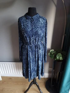 Ichi Navy & Blue Animal Print Belted Shirt Dress Size 14 New with Tags - Picture 1 of 5