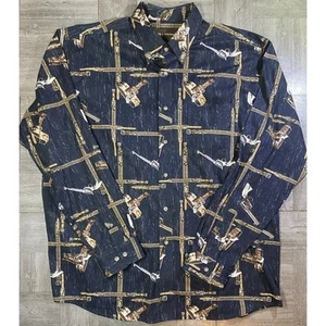Bit & Bridle Men’s Western Shirt Size L Black Revolver Allover Print Long Sleeve - Picture 1 of 8