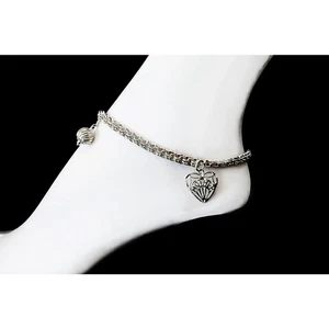  925 sterling silver 10" Solid anklet Script word 'Mother' Heart Anklet bracelet - Picture 1 of 9